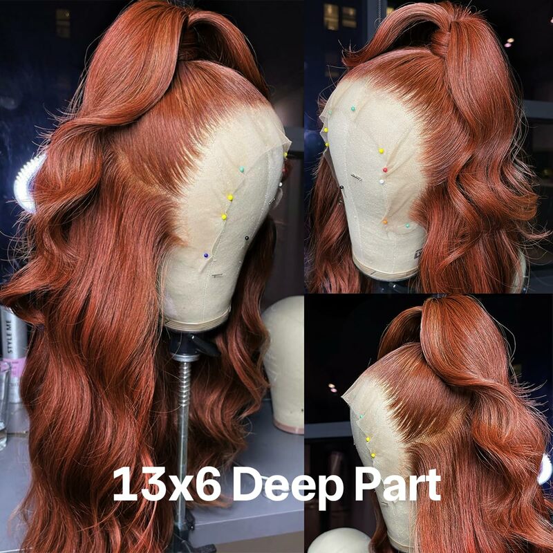 220% Density Reddish Brown Lace Front Wigs Human Hair Body Wave 13x6 Hd Lace Frontal Wig Copper Reddish Brown Human Hair Wigs