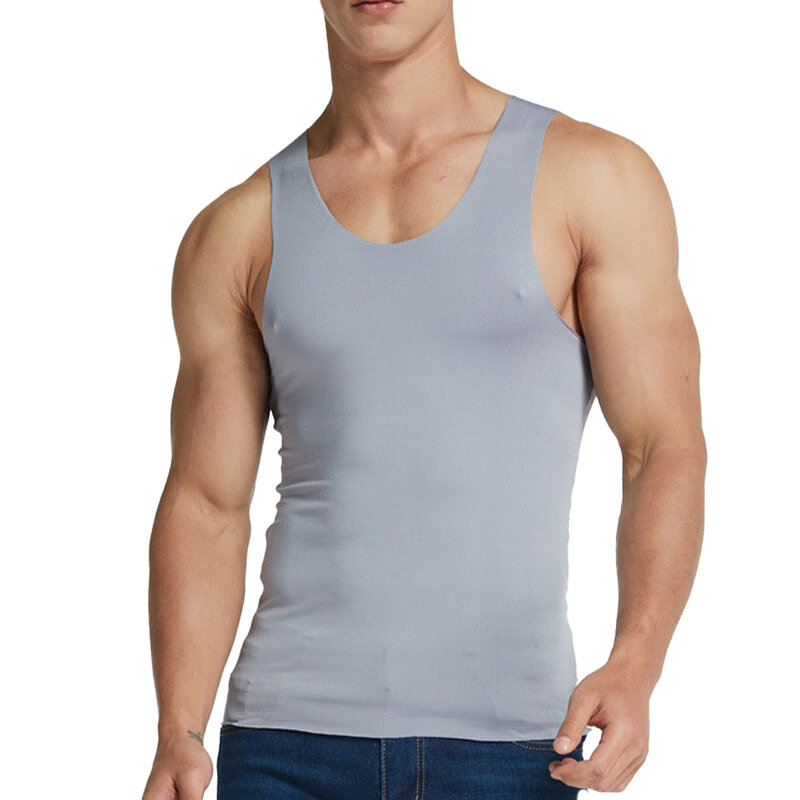 Casual Heren Naadloze Tank Top Vest Mouwloos Ijs Zijde Hoge Elastische Hordelopen Gym Sport Tees Vesten T Shirt Man Kleding
