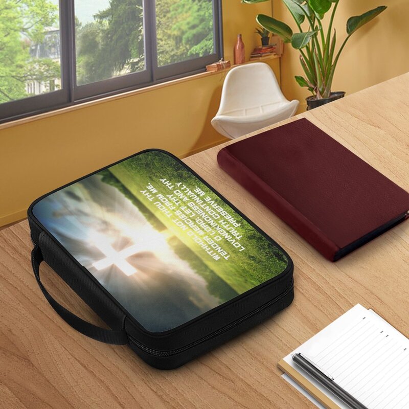 Verde traslucido croce erba modello squisito con manico e tasca con cerniera Christian Bible Cover borsa portatile da donna