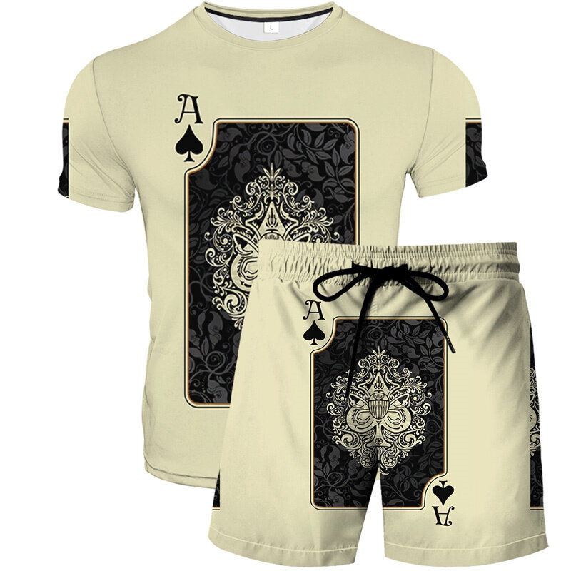 Комплект спортивный мужской из футболки и шортов с 3D-принтом игральных карт