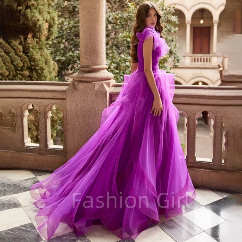 Eleganckie fioletowe sukienki z organzy o wielu warstwowych plisowanych wieczór weselny imprezowych elegancka suknia kobiet sukienka formalne długie 2024