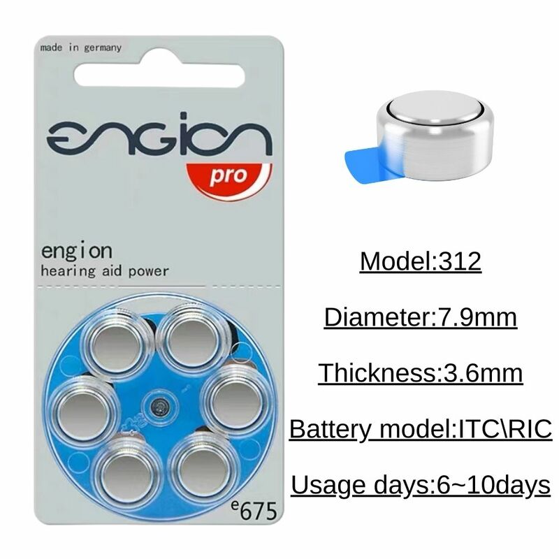 Engion-Batterie zinc-air pour appareils auditifs, A675, 24.com, 1.4V, 675, A675Store, 41, BTE, CIC, RIC, OE, 60 pièces, 10 cartes