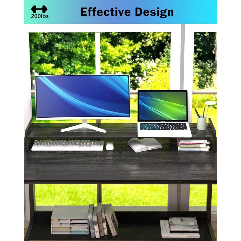 Computer tisch mit Regalen, 43-Zoll-Gaming-Schreibtisch, Lern-PC-Tisch-Workstation mit Stauraum für das Home Office