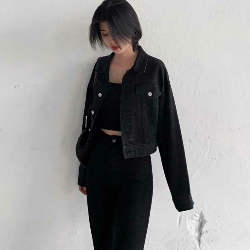 Jaket crop wanita Single Breasted minimalis keren Streetwear wanita santai trendi Vintage musim semi pakaian dasar remaja baru