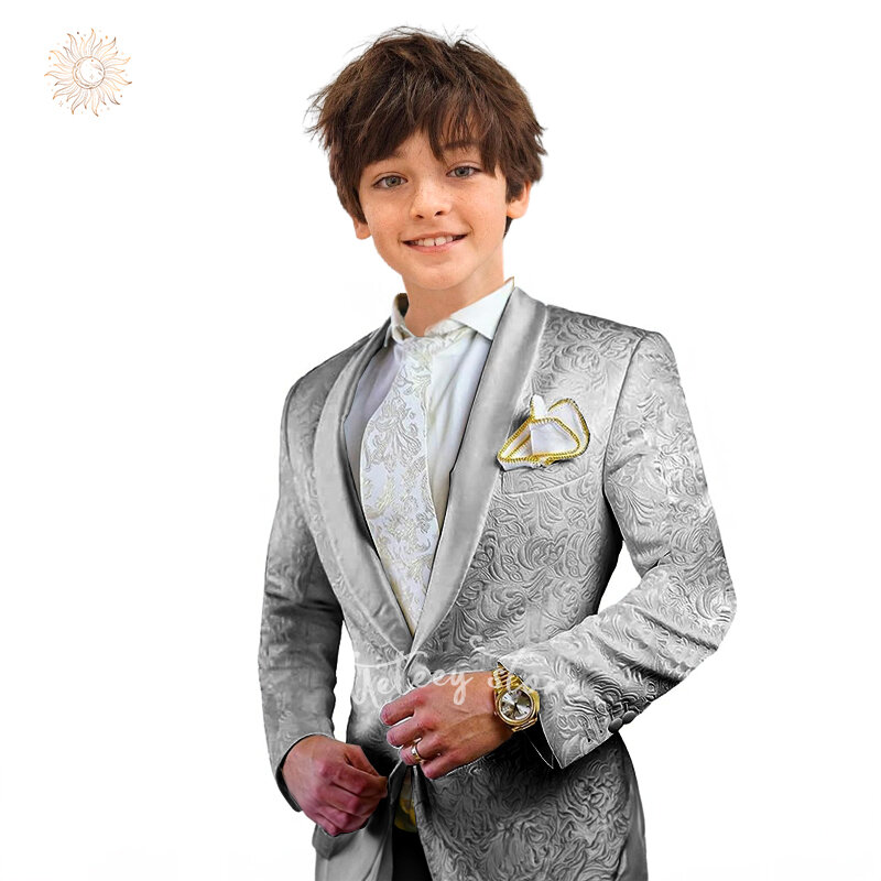 Garnitur dla chłopców oficjalny smoking żakardowa w stylu Slim dopasowany do 2 sztuk (spodnie płaszczowe) spodnie z komplet garniturów kurtką na przyjęcie na ślub bal