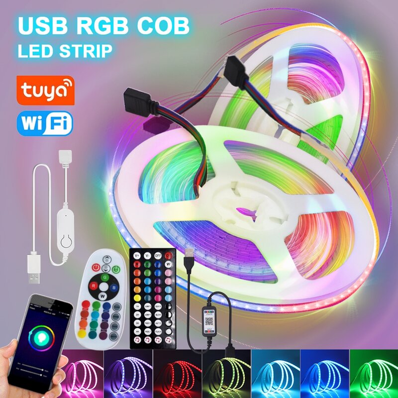 RGB COB LED Strip 5V USB 5MM PCB RGB IC indirizzabile retroilluminazione TV Bluetooth WIFI flessibile dimmerabile nastro adesivo illuminazione lineare