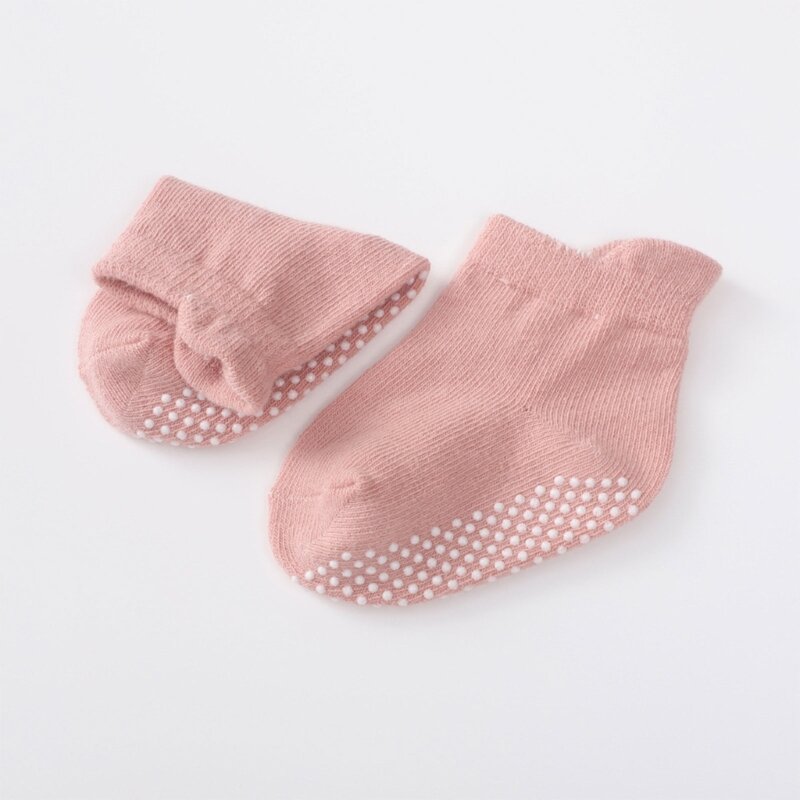 Calcetines punto para recién nacidos con fondo antideslizante Unisex, calcetines bebé Color sólido para caminar, jugar y gatear en suelo