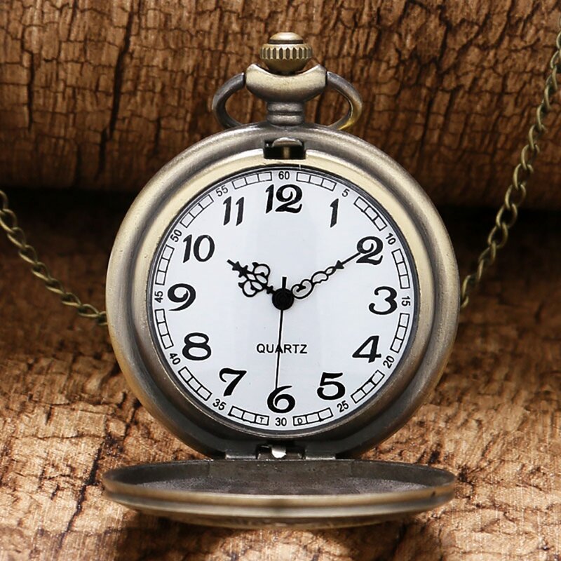 Reloj de bolsillo de cuarzo para hombre, pulsera con diseño de pantalla a escala romana de bronce, Vintage, con colgante, collar, cadena de ocio, regalo