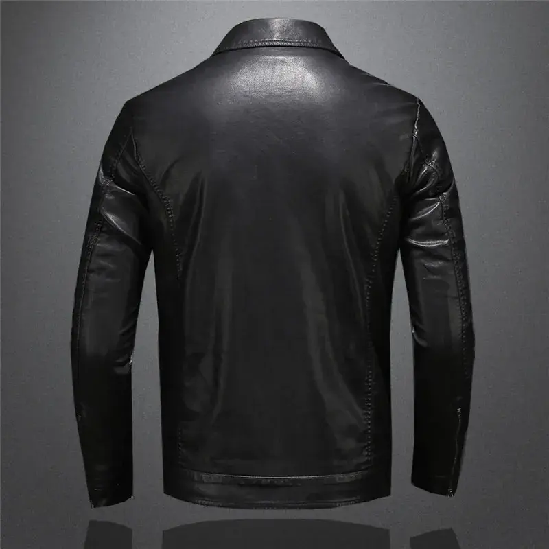 Men's Motorcycle Leather Jacket Large Size Pocket Black Zipper Lapel Slim Fit Male Spring and Autumn High Quality Pu Coat M-5Xl