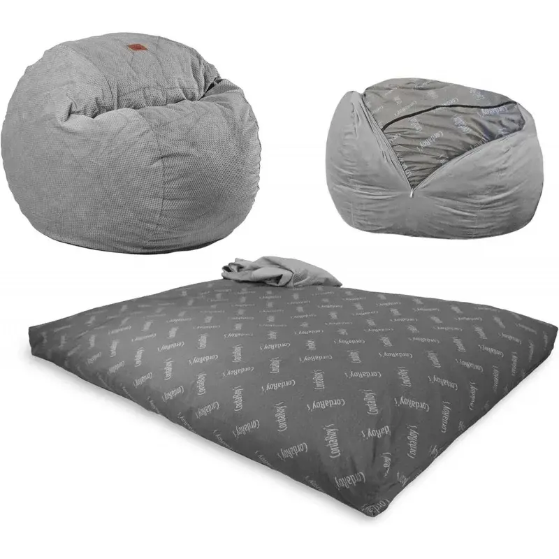 CordaRoy's Chenille Bean Bag Chair, Convertible Chair Folds from Bean Bag to Lounger, As Seen on Shark Tank, Charcoal - Full Siz