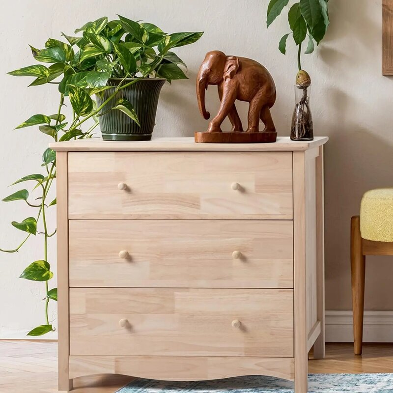 Upgraged Unfinished 3 Drawer Dresser for Bedroom Natural Solid Wood , Farmhouse Dresser with Spacious Storage Chests of Drawers