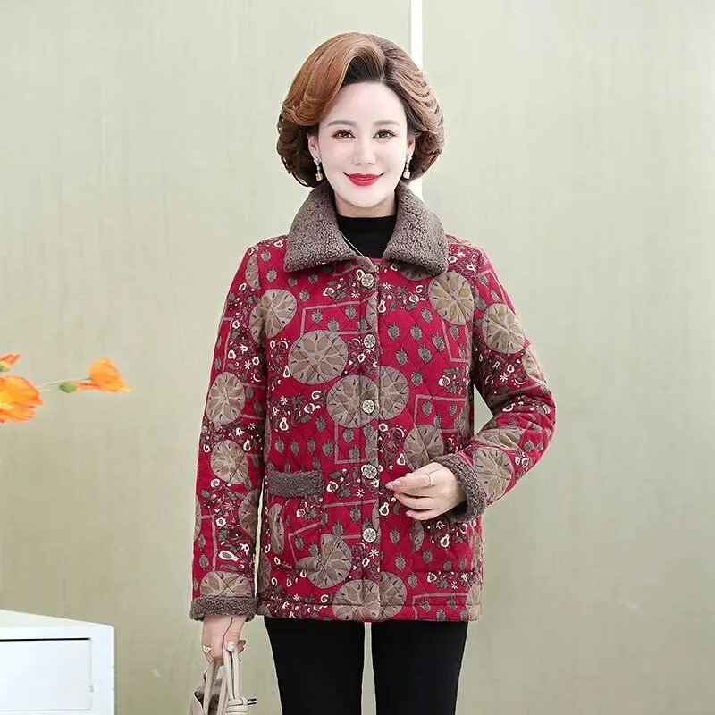 Mother Winter Cotton Clothes Plush Thick Warm Padded Coat Middle Aged Mother Casual Parkas Elderly Grandma Jacket Tops 6XL