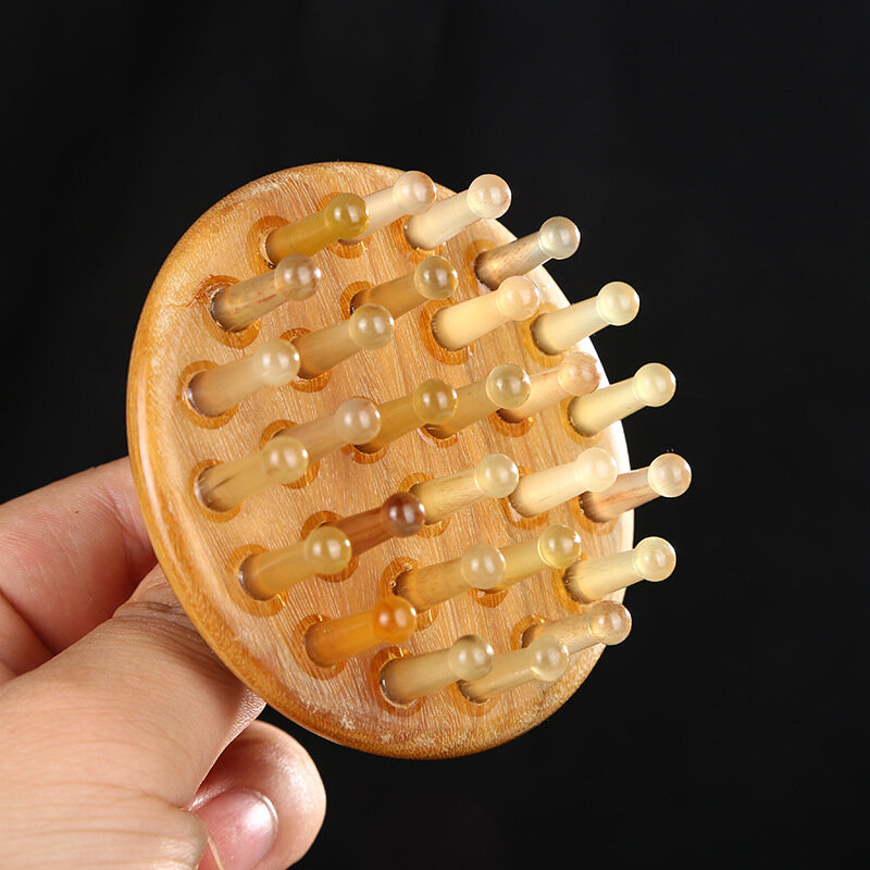 Head Acupuncture Massager Natural Horn Massage Comb Scalp Massage Meridian Scraping Gua Sha Therapy Sandalwood Brush Anti-Static