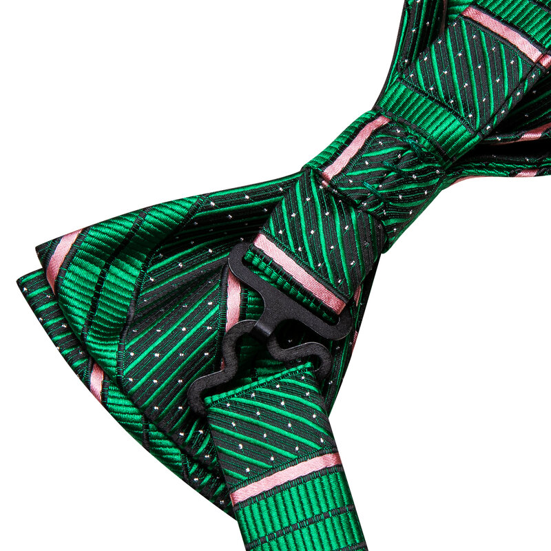 Hi-Tie-laço listrado masculino, lenço, abotoadura, seda pré-amarrada, gravata borboleta para homem, festa de negócios, verde, rosa, atacado