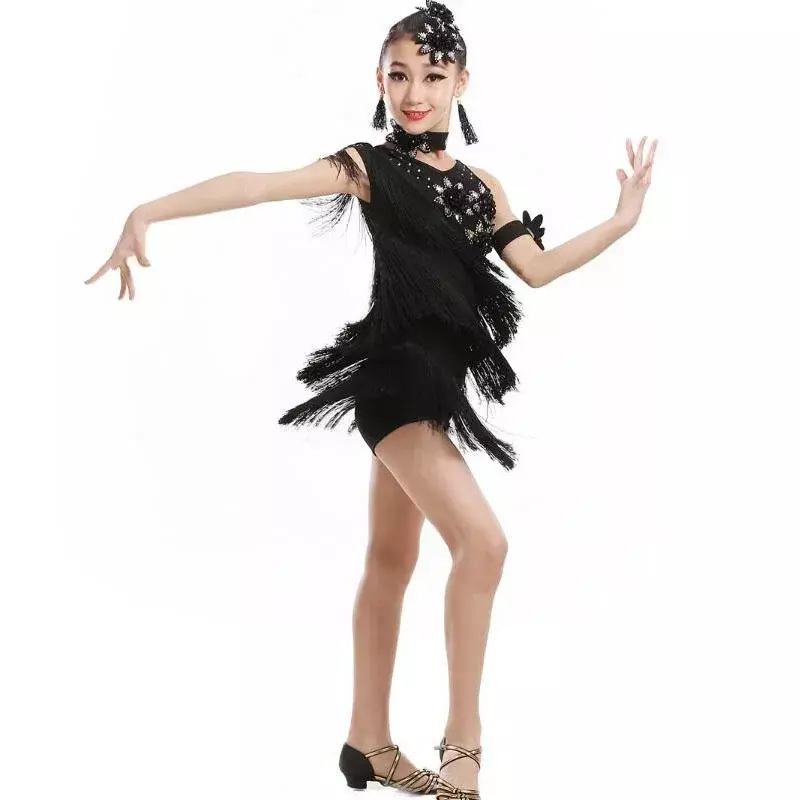 Vestido moderno dança latina para meninas, vestido samba, vestido dança de salão, competição dancewear, trajes de dança infantis