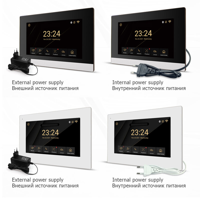Tuya-インテリジェントホームビデオインターホン,7インチのタッチスクリーン,wifi,1080p,110 ° 有線ドアベル