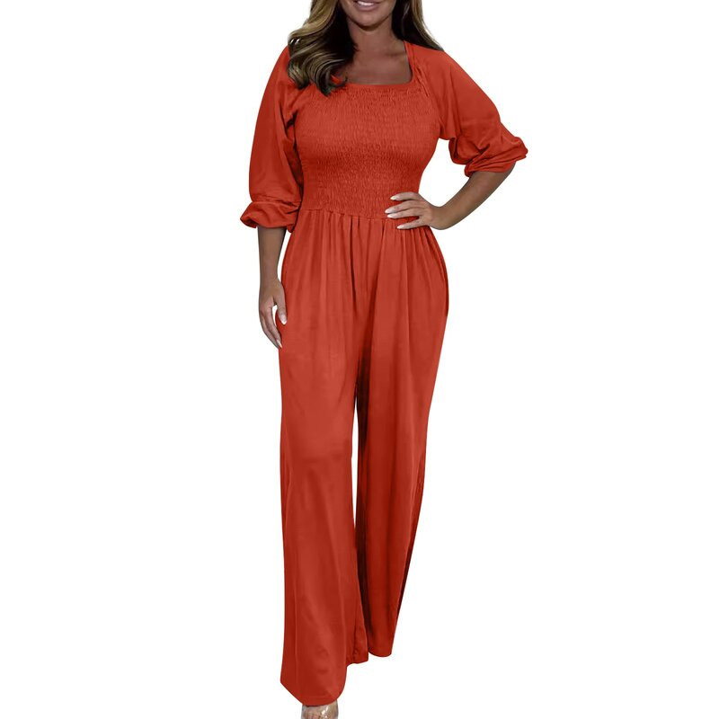 Fashion Women Jumpsuits 2024 Summer Wide Leg Overalls Casual Solid Color Raglan Sleeves Loose Draped Rompers 2024 New