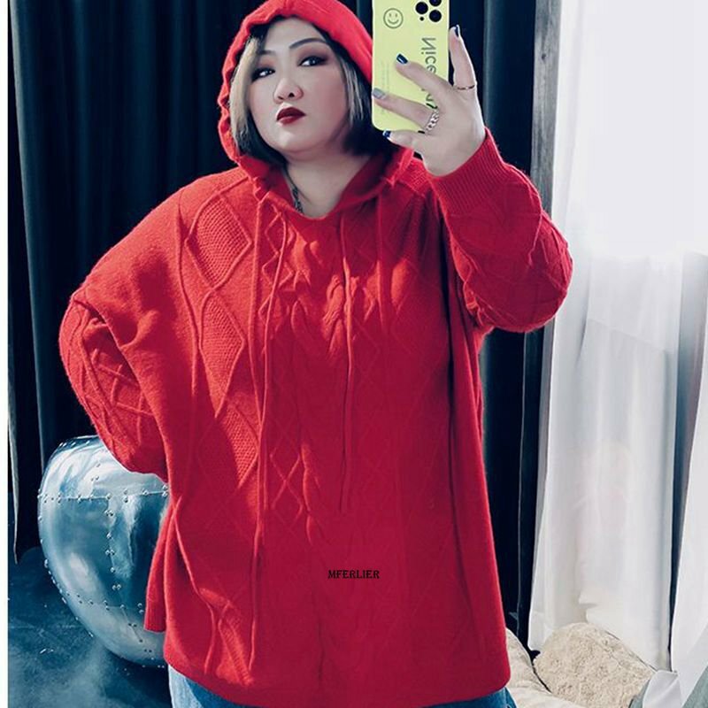 Sweter rajut wanita, ukuran 6XL 150kg Harajuku berkerudung warna Solid kasual atasan Pullover rajut mode mantel ukuran besar