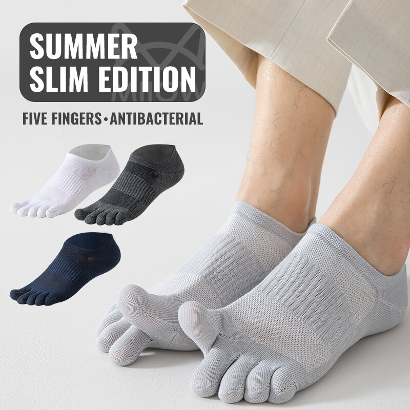 MiiOW-Calcetines cortos de algodón puro para hombre, medias de cinco dedos, absorbentes de sudor, antibacterianos, transpirables, de malla, para correr, Deportivos
