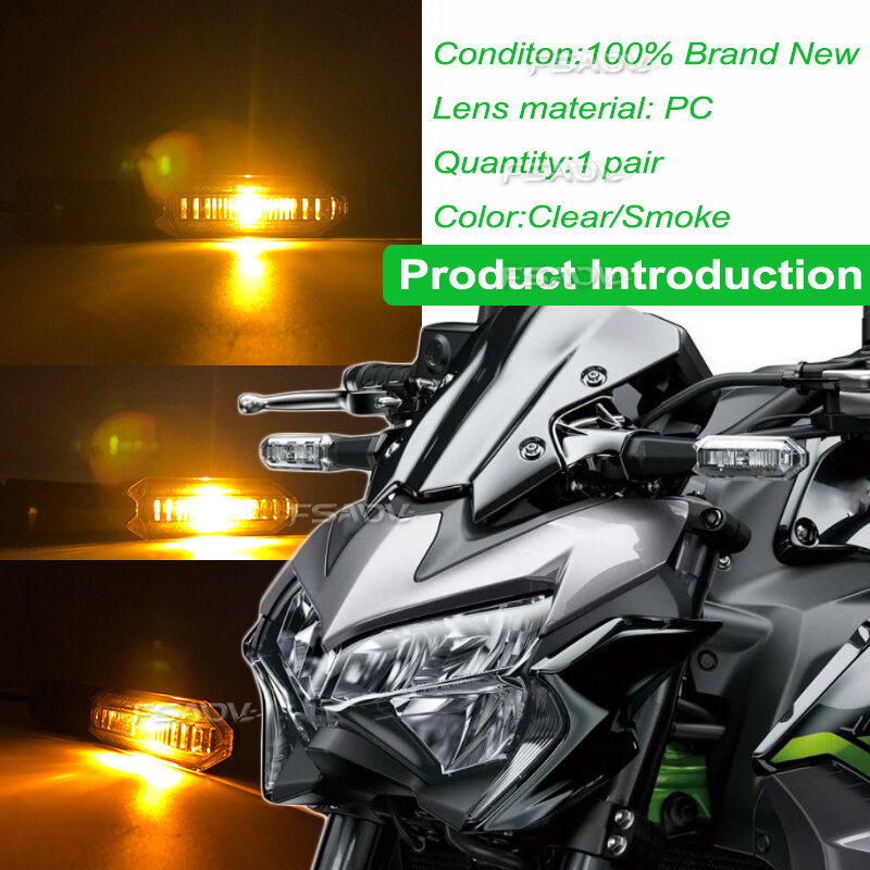 Motocicleta Indicador Flasher Lamp, LED Turn Signal Light, Acessórios, Kawasaki Z900, Z1000, Z800, Z750, Z650, Z300, Z400, Z125, Z900RS