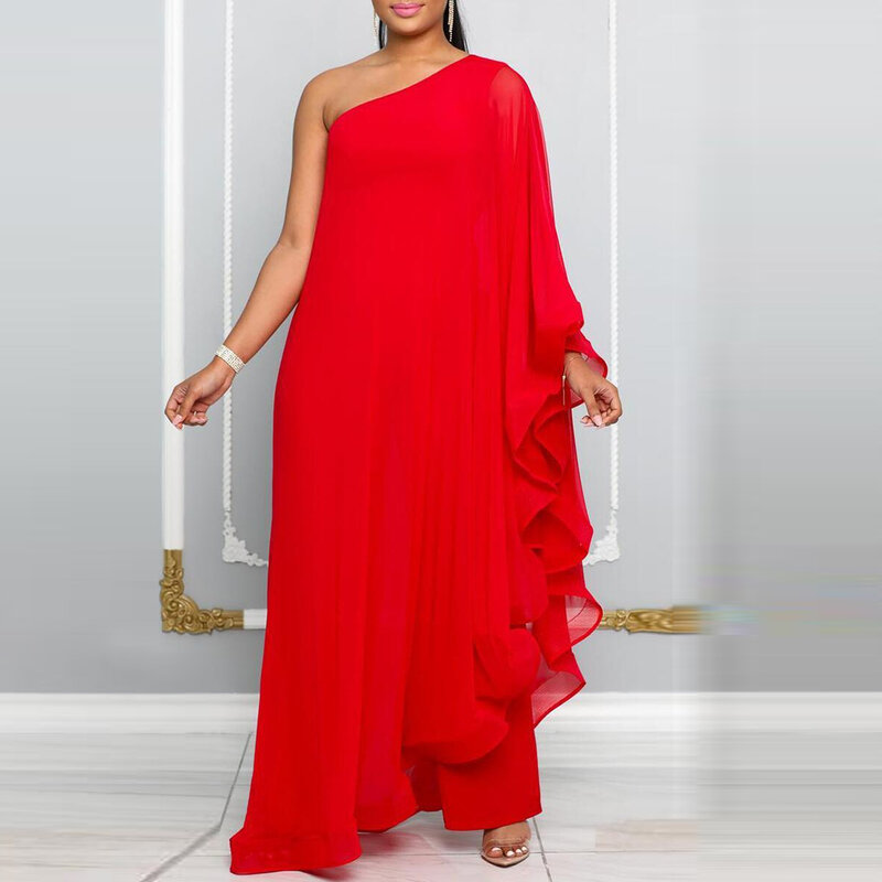 Siatka Plus Size elegancki kombinezon damska na jedno ramię z tkaniny jednoczęściowy strój 2023 jesienne kombinezon w stylu Casual mody