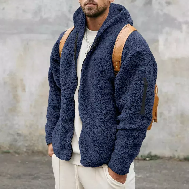 2023 jesienno-zimowe kurtki luźny polar dla mężczyzn puszyste płaszcze kurtka z kapturem na zamek błyskawiczny w stylu Vintage gruby ciepły płaszcz Streetwear