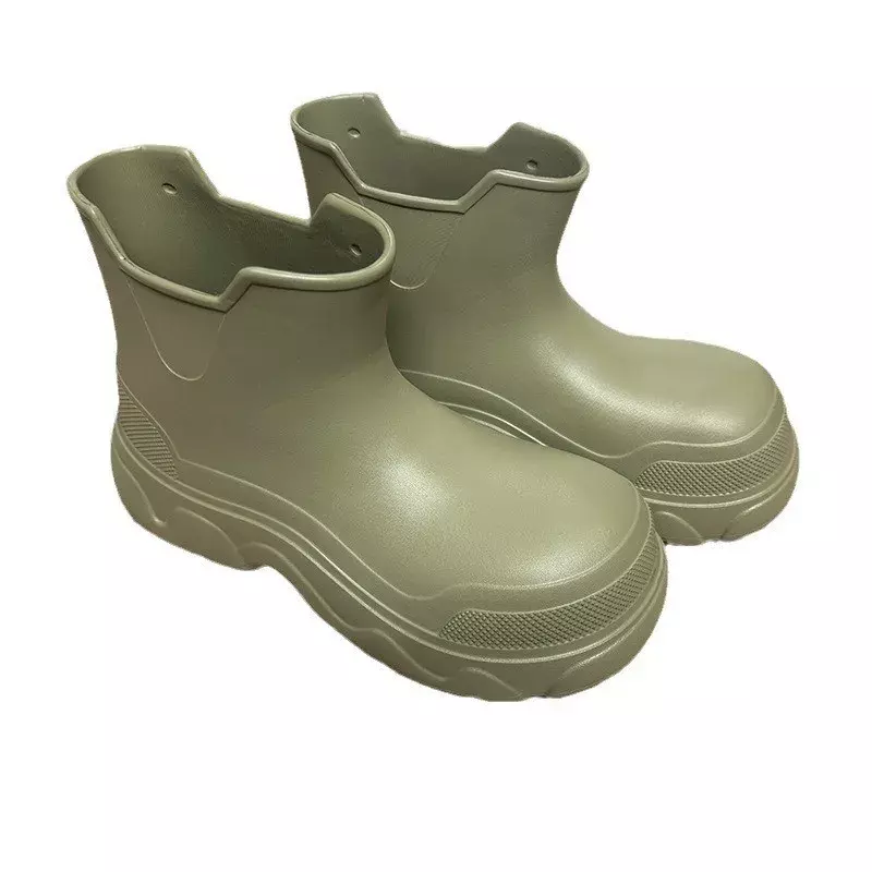 Botas de chuva antiderrapantes de tubo médio para mulheres, plástico, impermeável, desgaste exterior xadrez, borracha, sapatos de cozinha