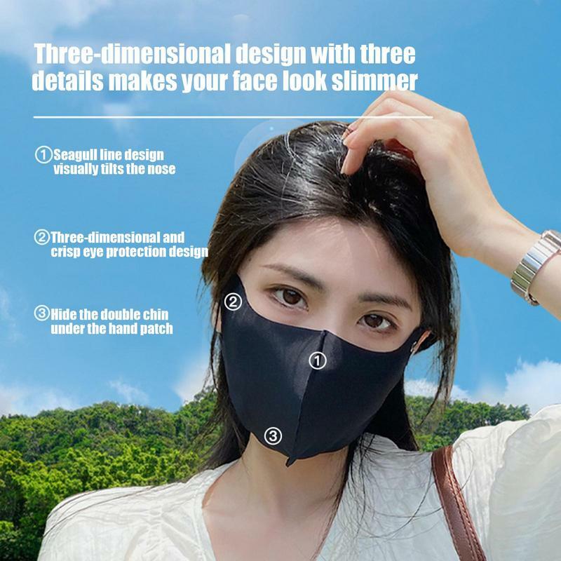 Musim Panas 2024 es sutra UPF 50 + masker tabir surya wanita bernapas Anti-UV bersepeda penutup wajah luar ruangan dapat disesuaikan masker telinga gantung