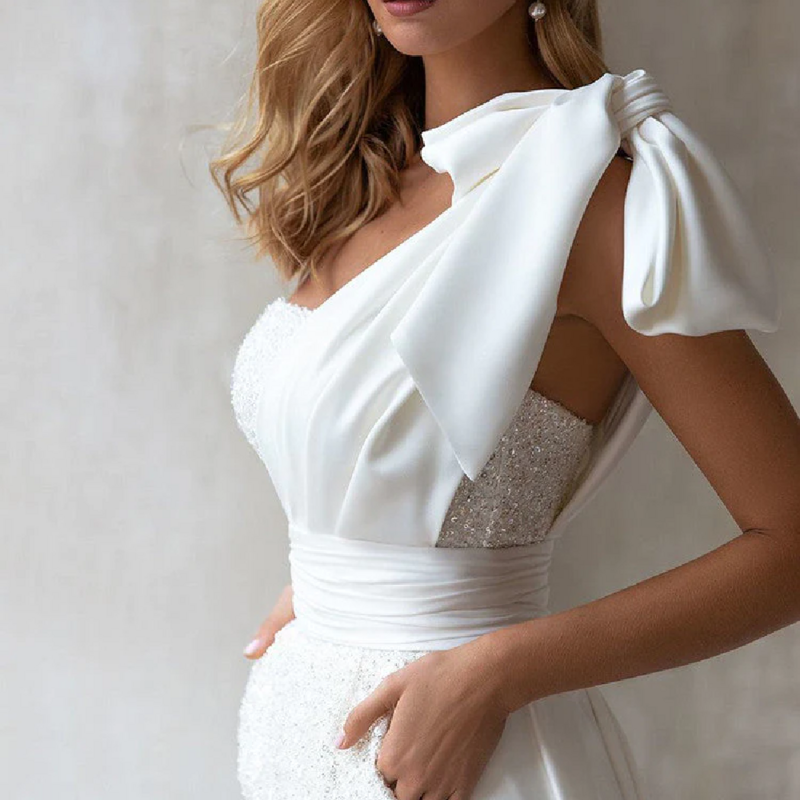 Женское свадебное платье выше колена TIXLEAR, очаровательное блестящее платье с одним открытым плечом, со шнуровкой и блестками, съемная одежда из двух предметов