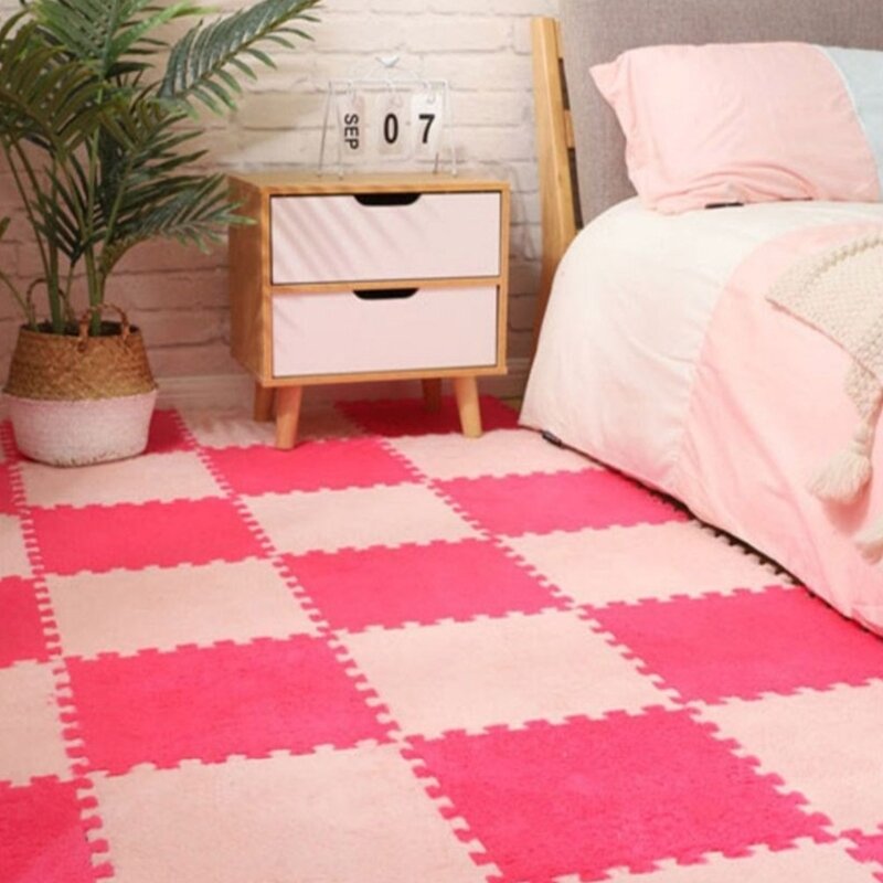 Set of 10pcs Bedroom Blankets for Children Room Splicing Mat Stain Resistant
