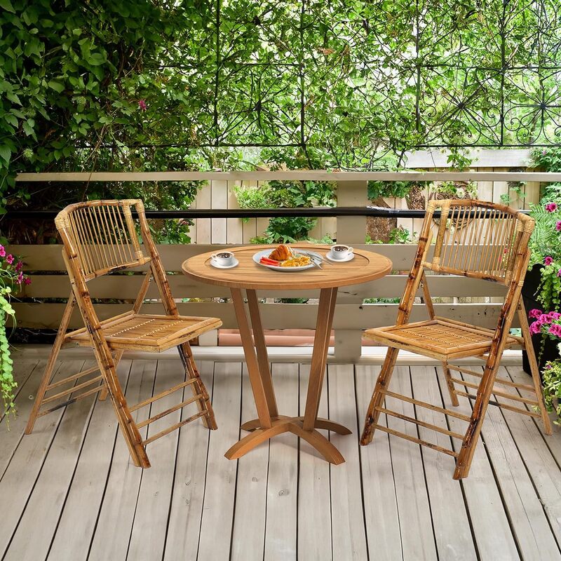 Bamboo Folding Chair, Foldable Dining Wood Chairs Comfortable Seat for Outdoor & Indoor, Patio, Porch, Wedding, Party, Event