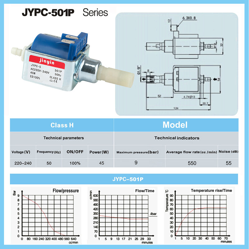 JYPC-5 AC 220V 240V 9bar 45W pompa Solenoid mesin kopi elektromagnetik pompa air tekanan tinggi