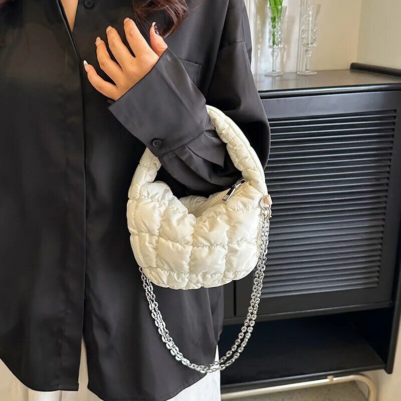 Korean Design Ruched Cloud Shoulder Bag Pleated Down Messenger Bag for Women Small Soft Handbag Shoulder Crossbody Chain Bag