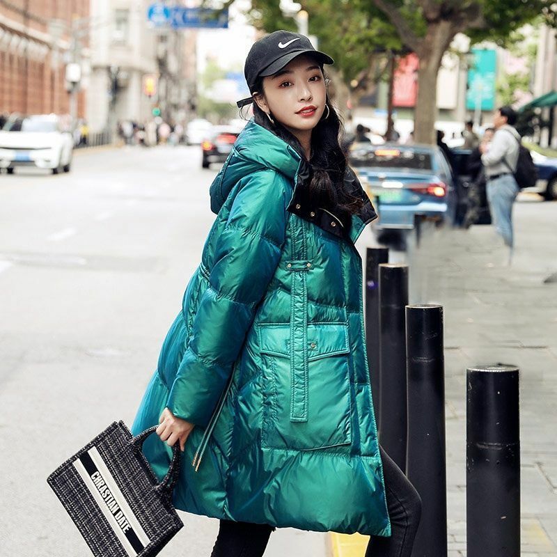 女性のためのミッドレングスのコート,ゆったりとした厚いパーカー,フード付きジャケット,明るい顔,韓国のストリートウェア,ファッショナブル,冬,新しい,2023