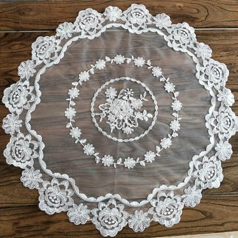Luxury European Round Lace Embroidered Tablecloth Home Kitchen Placemat Small Balcony Coffee Table Coaster Furniture Dust Cloth