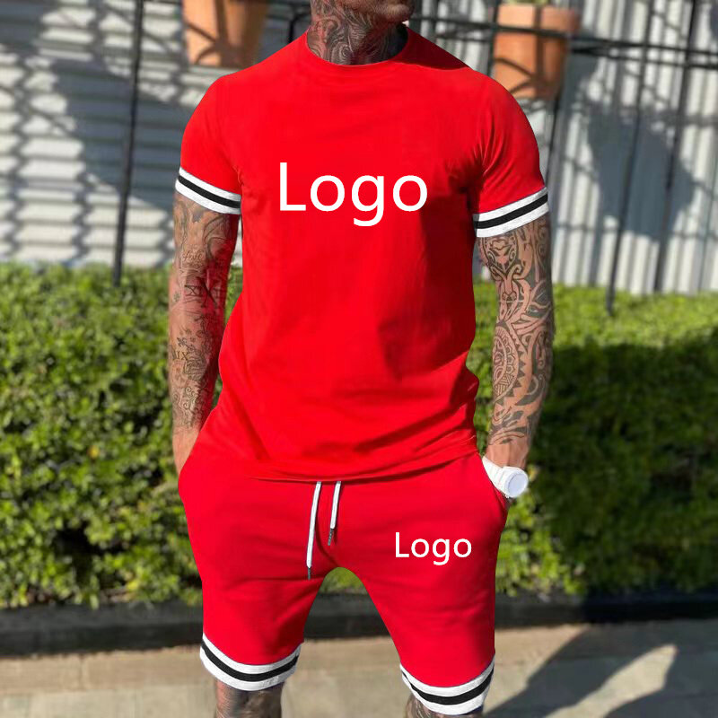 Własne logo zestaw męskich letnich ubrań drużynowych moda codzienna bawełniana męska koszulka zestaw własne LOGO zestaw z krótkim rękawem
