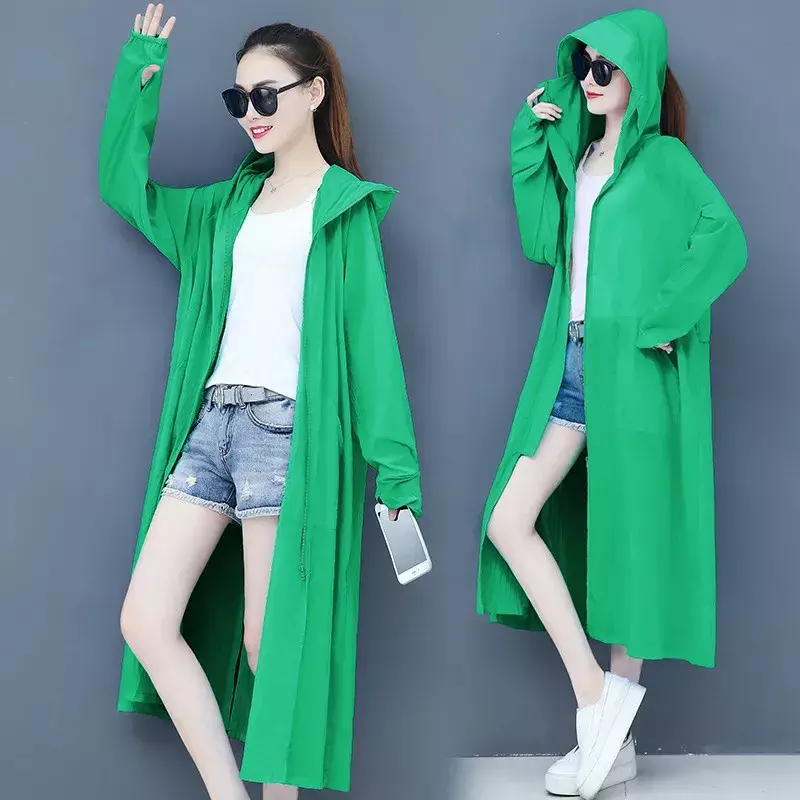 Damen lange Sonnenschutz kleidung neue Sommer mode dünne Anti-UV-Oberbekleidung Kapuzen jacke Kimono Damen Top