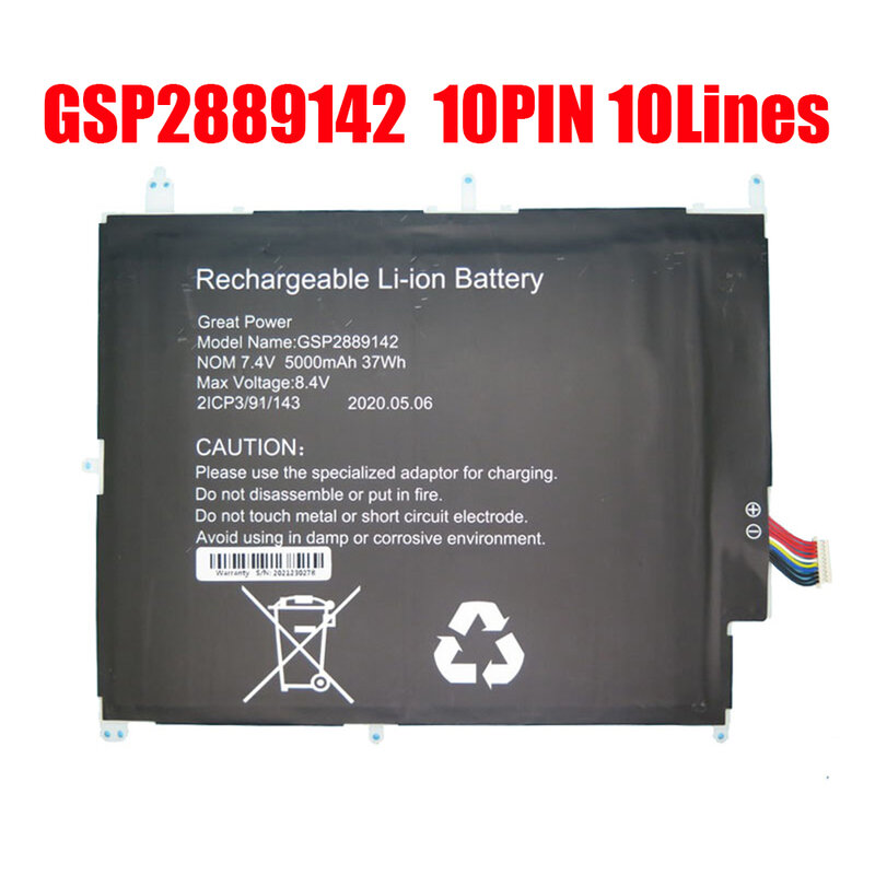 Gsp2889142 bateria do portátil, 7, 4v, 5000mAh, 37wh, 10 linhas, 7 linhas, novo