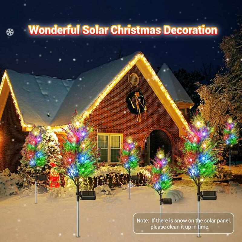 Lampu Taman tenaga surya, 2 buah lampu taman tenaga surya pengisian otomatis lampu Natal bentuk pohon lampu jalan surya dekorasi Natal