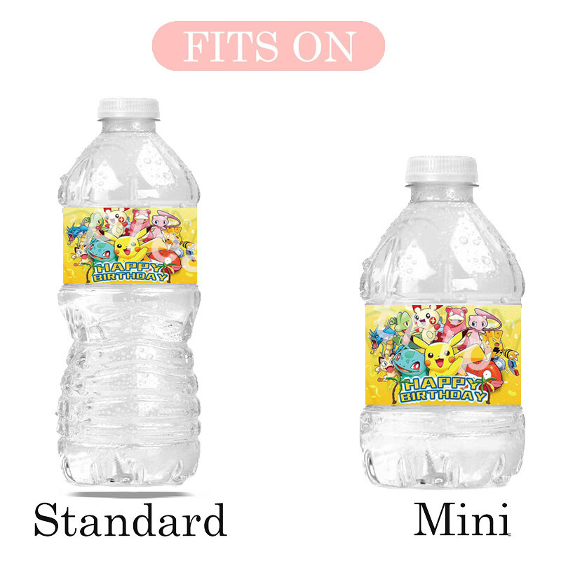 Pokemon pikachu adesivos, etiqueta garrafa de água, decoração do partido, aniversário, baby shower, impermeável, proteção solar, 20pcs