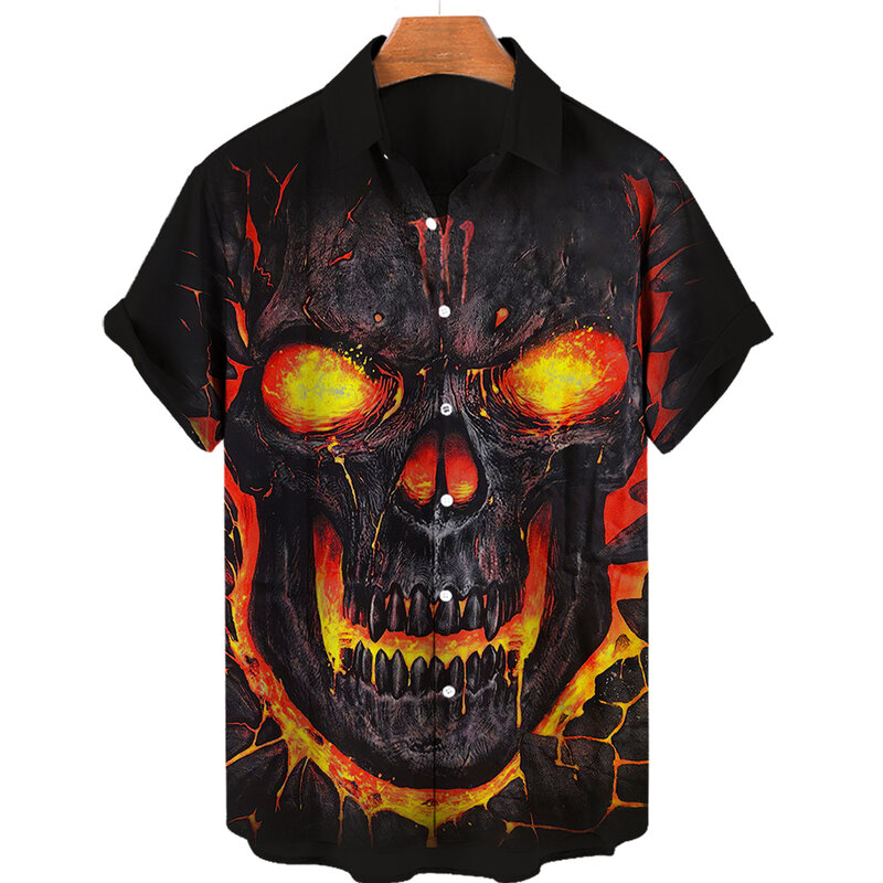 2024 Rose Skull camicie per uomo 3d stampato camicia hawaiana da uomo Beach manica corta moda top camicia uomo abbigliamento Camiseta