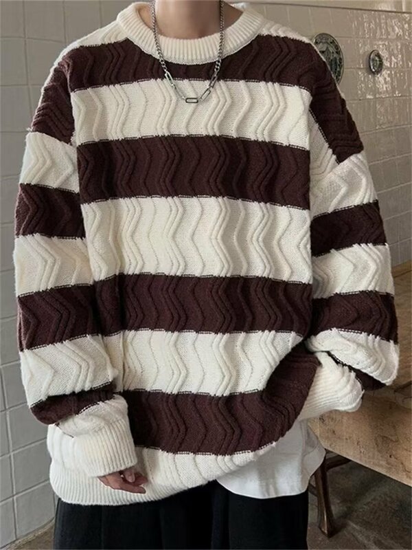 Faul Mantel Vintage Streifen Pullover männer Herbst und Winter Verdickte Design Gefühl Kleine Menge Rundhals Pullover Mode Marke