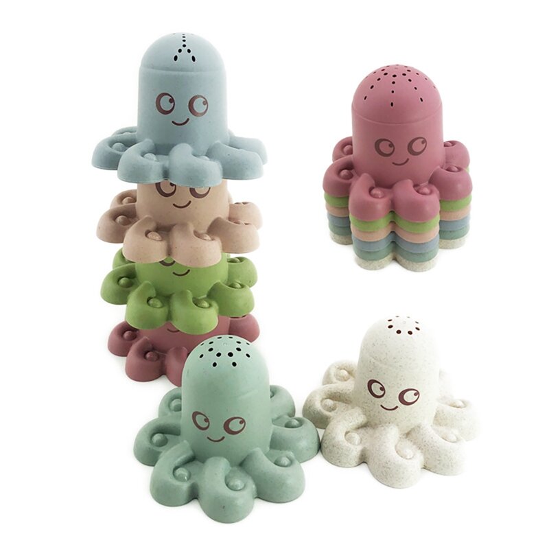 Baby Puzzle Stacking Cup Children's Early Educational Toys Sailing Boat Octopus Stacking Cups Ring Tower Straw Bath Toys