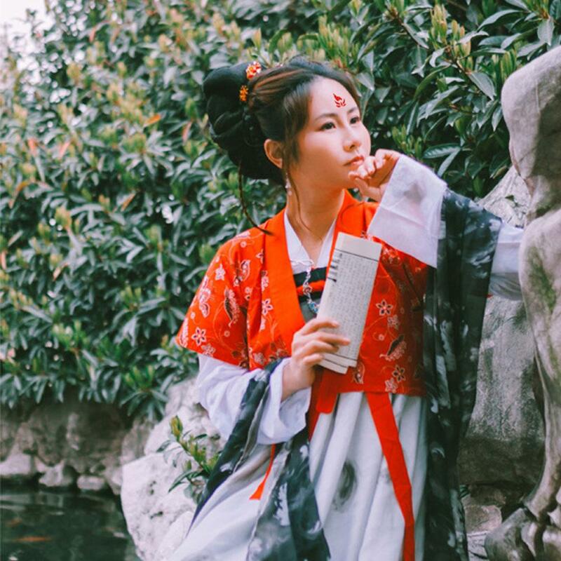 Indossando il centro del fiore di Hanfu del sopracciglio Eti stile antico Costume da ragazza antica stampe Performance Tattood V3T7