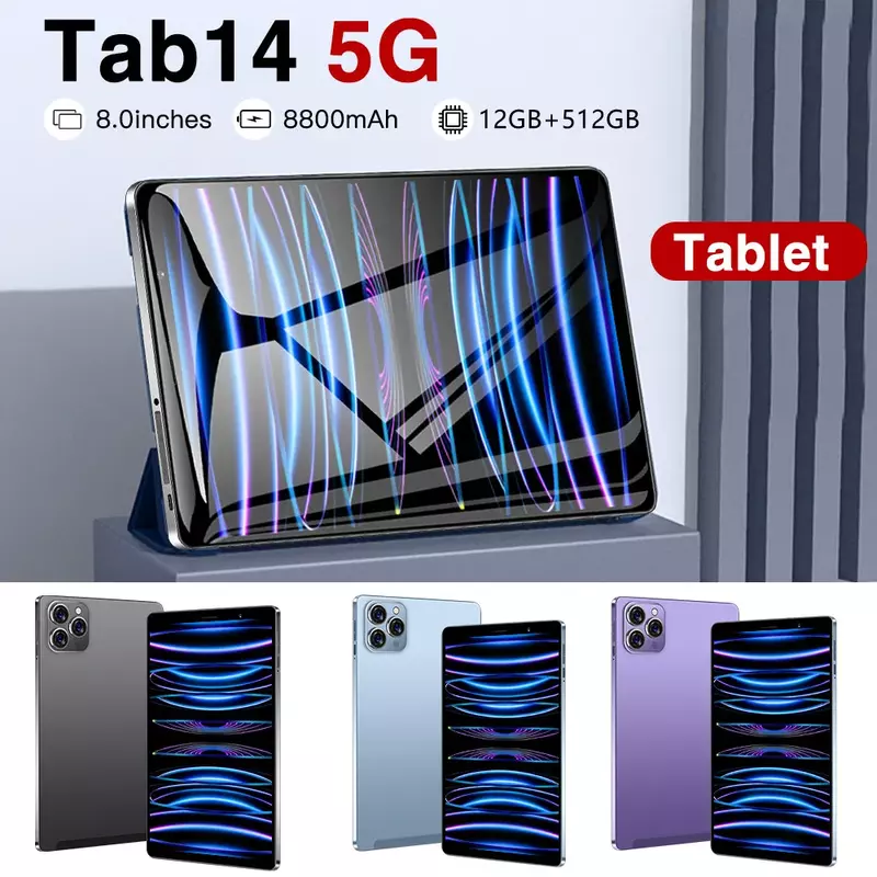 고갈 버전 새로운 Tab14 태블릿 개 8 인치 안드로이드 12 블루투스 12GB 512GB 데카 코어 구글 플레이 WPS 5G/4G 와이파이 뜨거운 판매 노트북