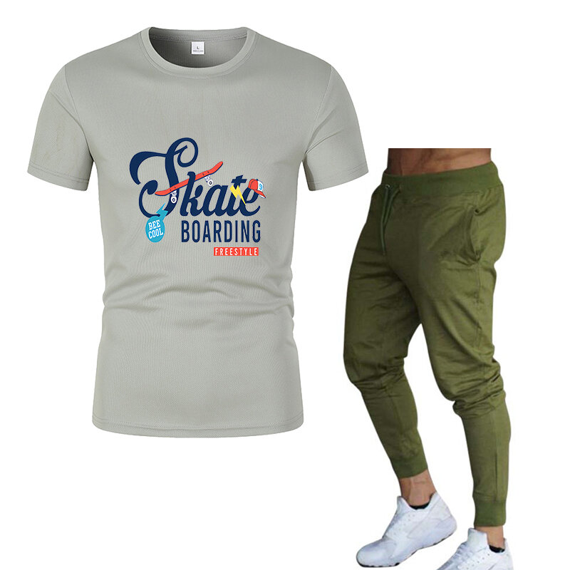 Męska koszulka z krótkim rękawem i spodnie do biegania z nadrukiem baseballu 2 wiosenno-letnie codzienne zestawy sportowe