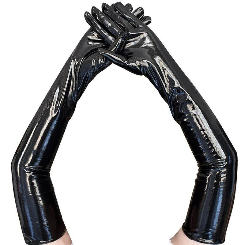 Sexy Imitation Leather Shiny Long Glove Punk Rock Gloves Hip Pop Jazz Disco Bright Mittens Clubwear Dance Cosplay Costumes T144