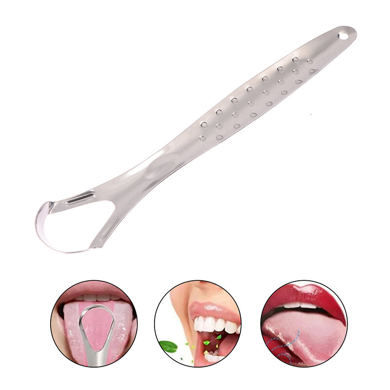 Non-slip Handle Open Type Tongue Scraper Reusable Stainless Steel Tongue Cleaner Oral Hygiene Fresher Breath Healthy Mouth