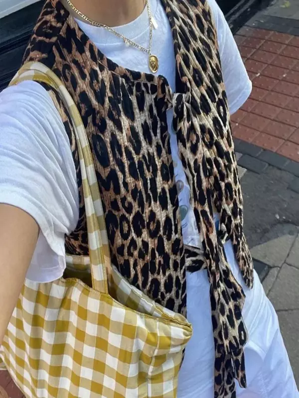 Chaleco con estampado de leopardo para mujer, blusa sin mangas con cuello en V, abertura informal, Estilo Vintage