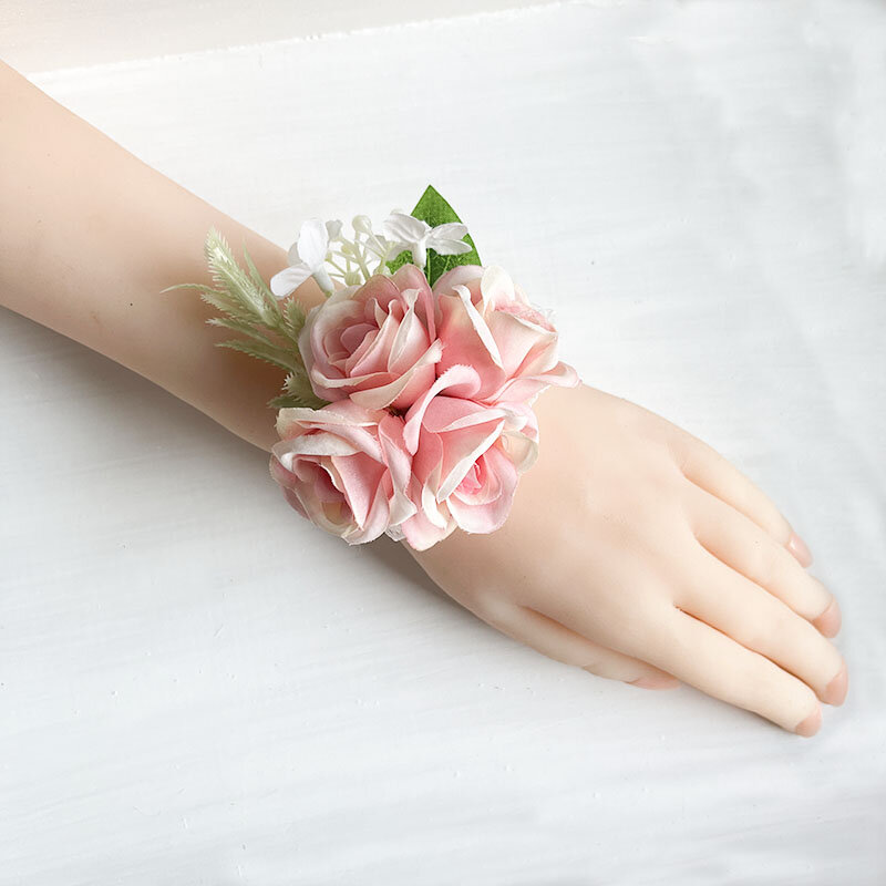 Sposa sposo accessori da sposa polso corpetto braccialetto polsino fiore damigella d'onore Boutonniere uomini spille rose di seta fiori artificiali